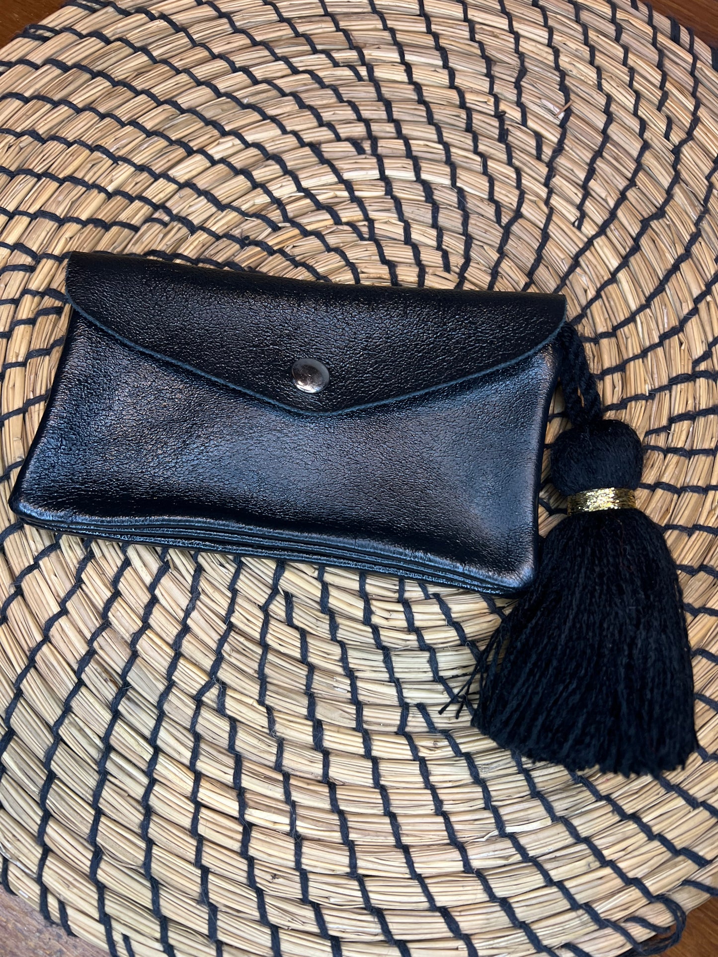 Pochette Porte-monnaie en cuir noir irisé