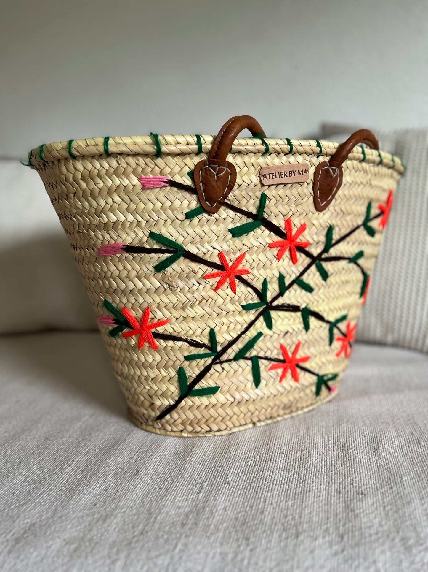 Panier Modèle "Fleurs" Vert Corail