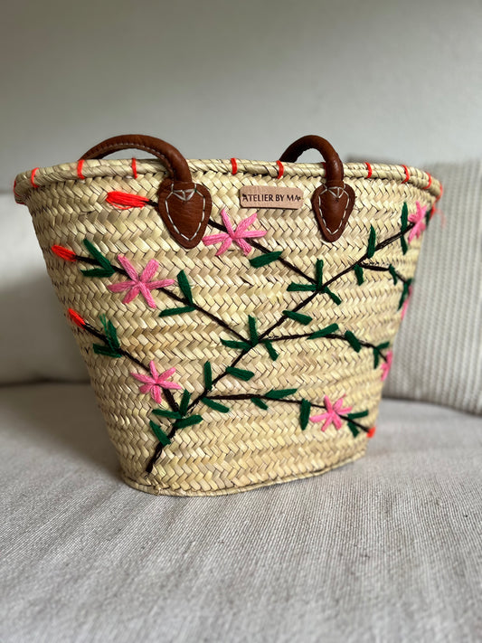 Panier Modèle "Fleurs" Rose Corail