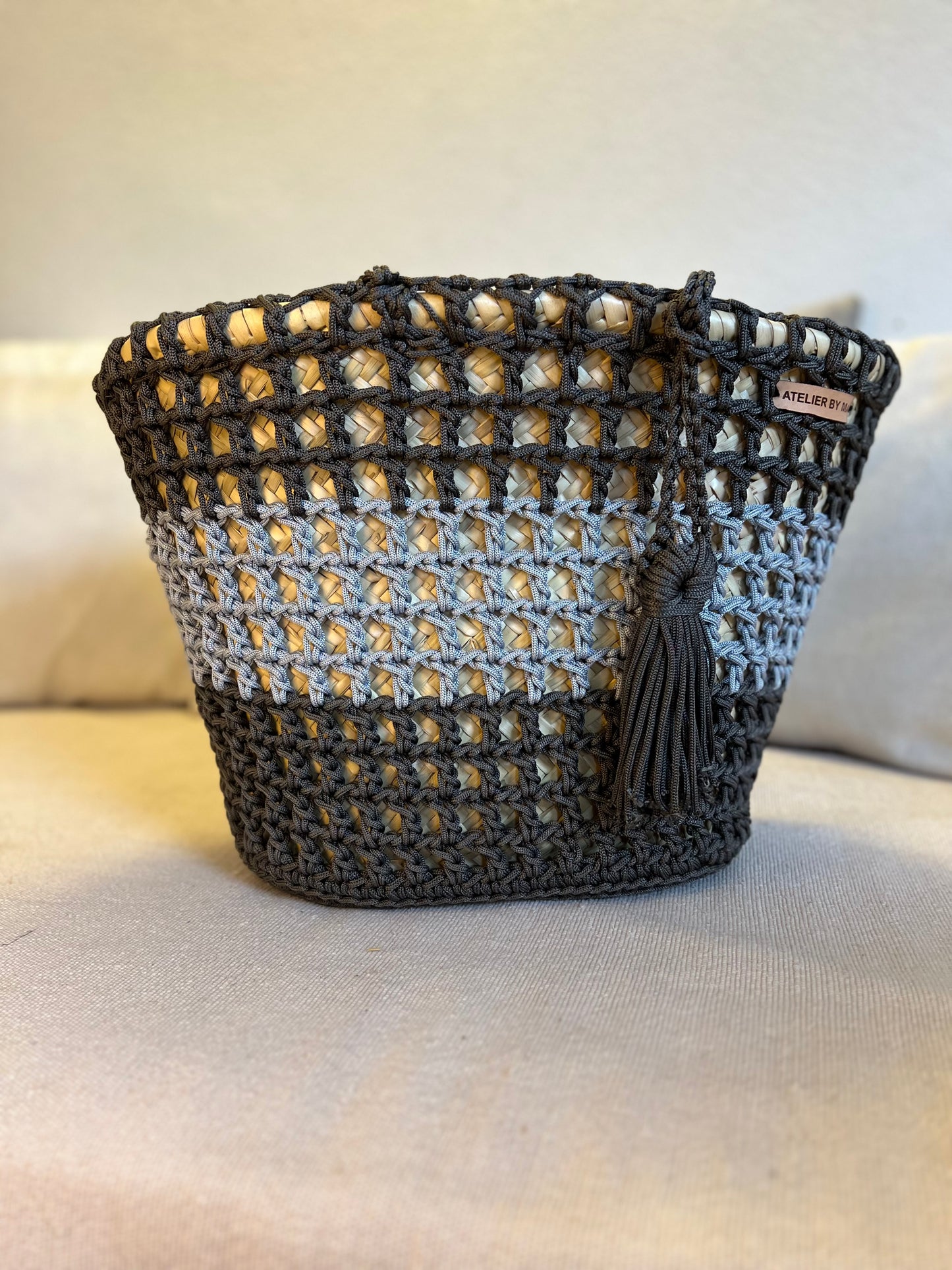 Panier - Sac à main Modèle «  Alba » Couleur Kaki et Gris