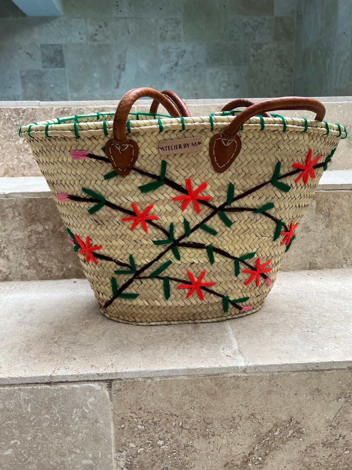 Panier Modèle "Fleurs" Vert Corail