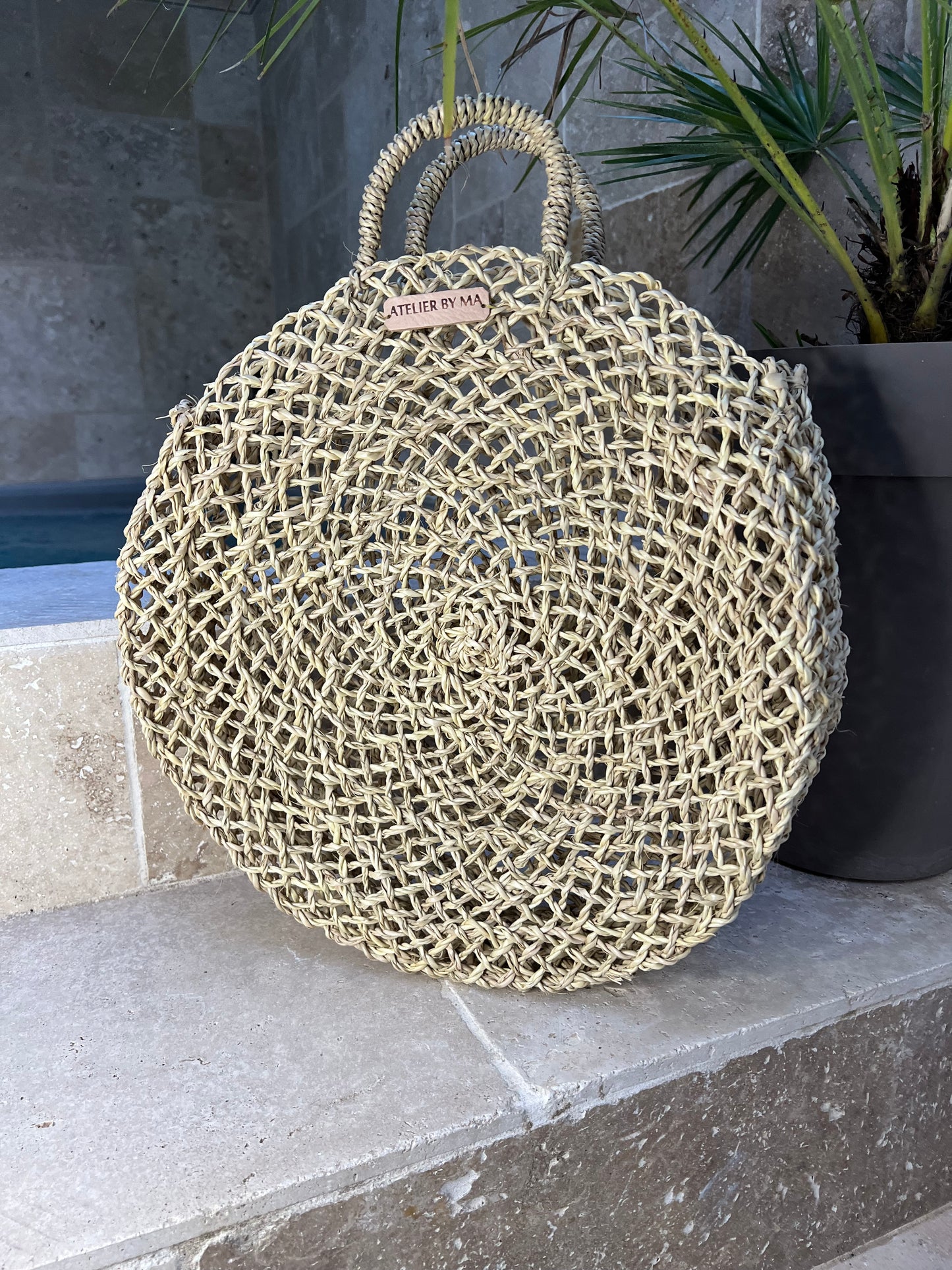 Sac - Panier Rond Modèle "Capsule" avec pompon couleur  au choix - Grand Modèle