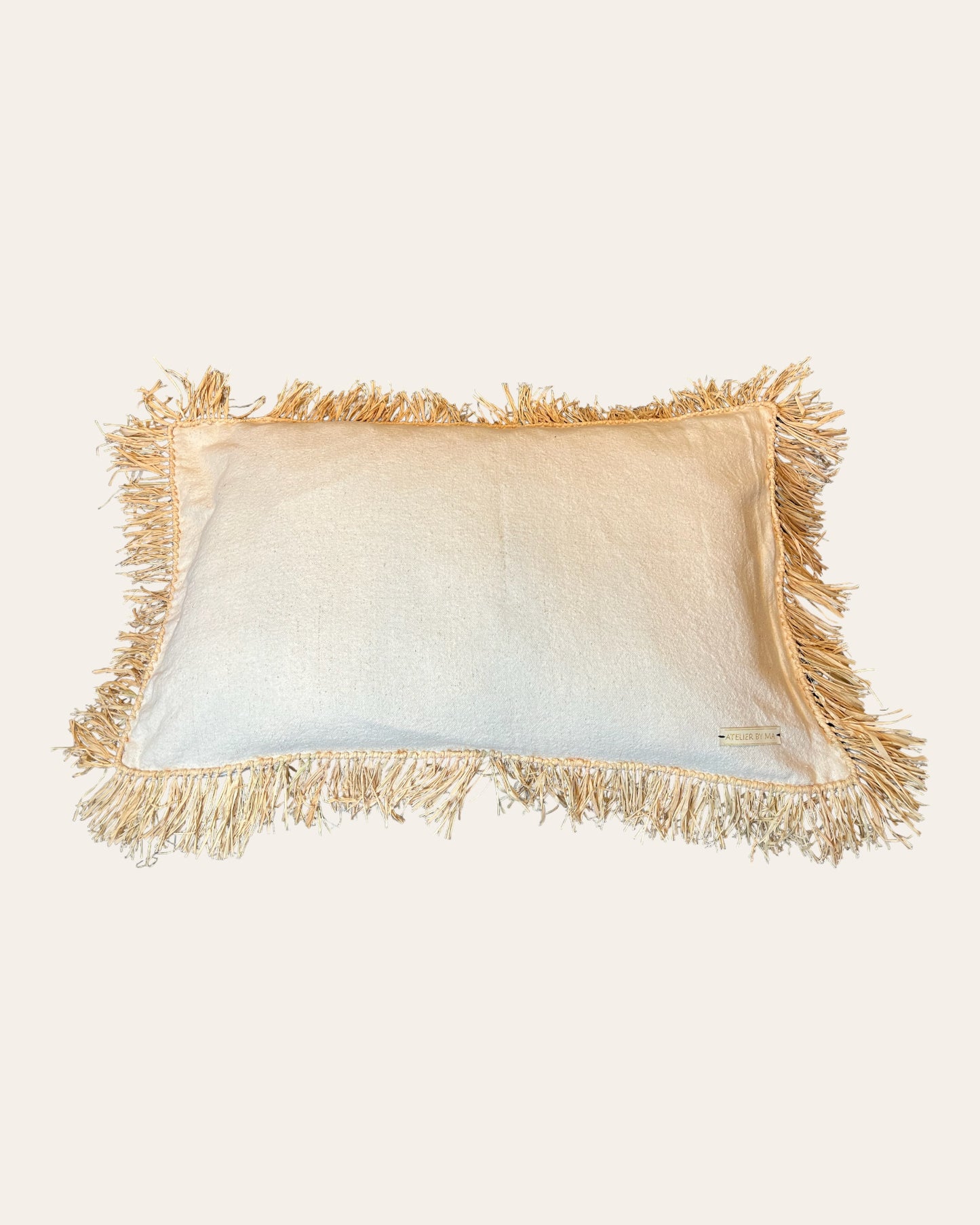 Housse de coussin en Tissus et Raphia naturel Rectangulaire - Modèle "Porto-Vecchio"