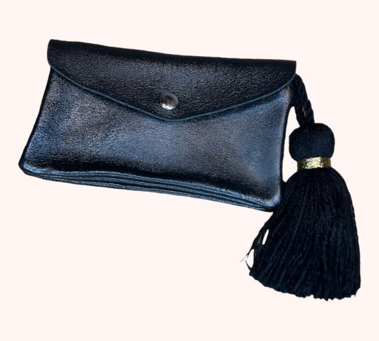 Pochette Porte-monnaie en cuir noir irisé