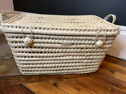 Malle de rangement décorative en feuilles de palmier tressées - Modèle 50 "Fontainebleau"