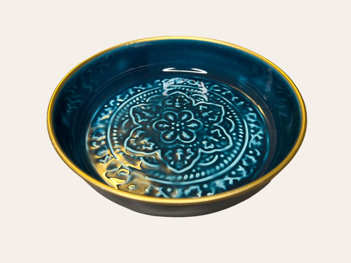 Plateau vide-poche - Style berbère" Turquoise"  métal émaillé 18 cm