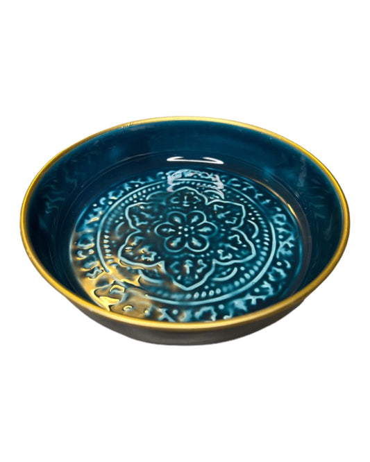 Plateau vide-poche - Style berbère" Turquoise"  métal émaillé 18 cm