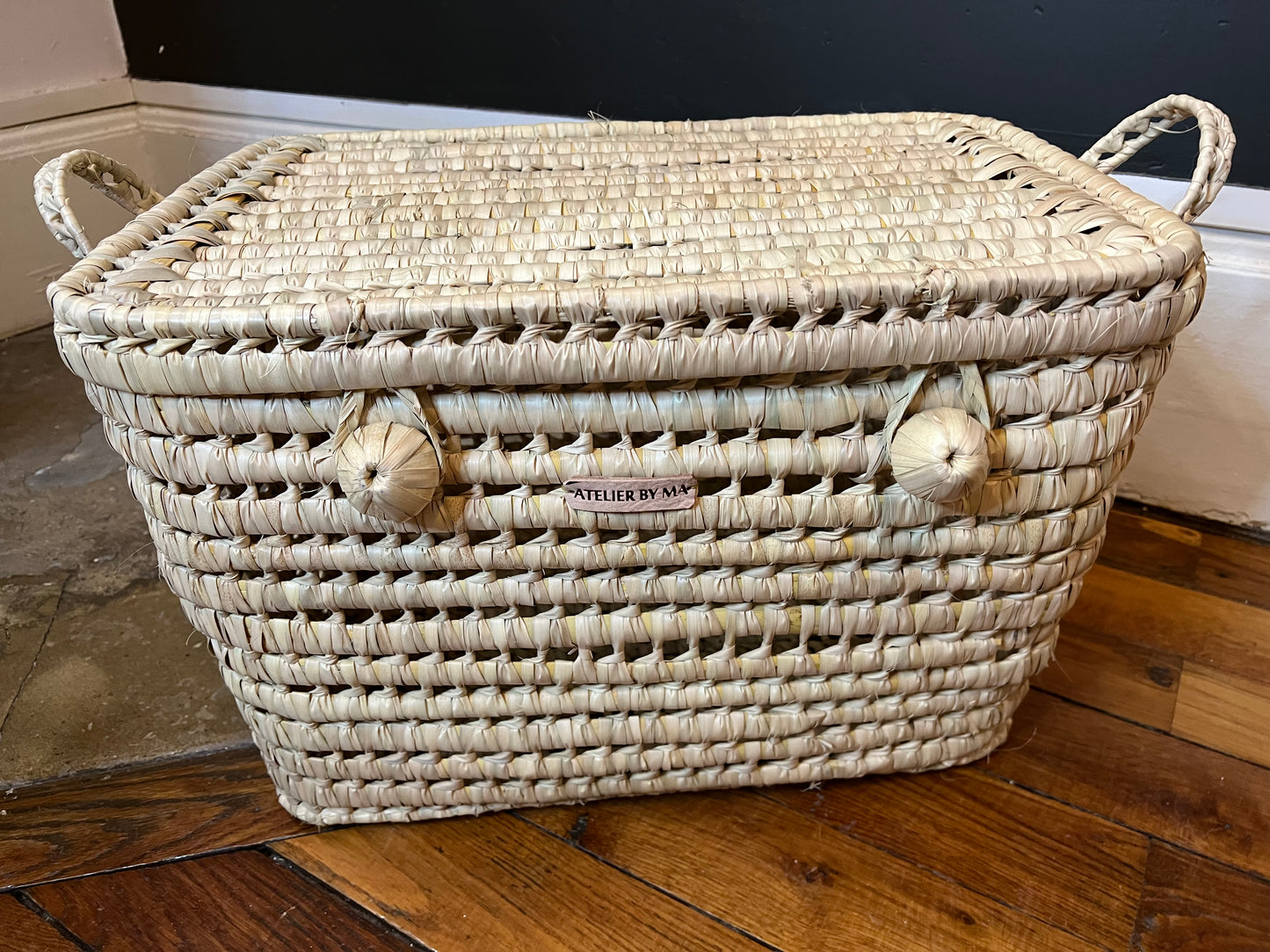 Malle de rangement décorative en feuilles de palmier tressées - Modèle 50 "Fontainebleau"