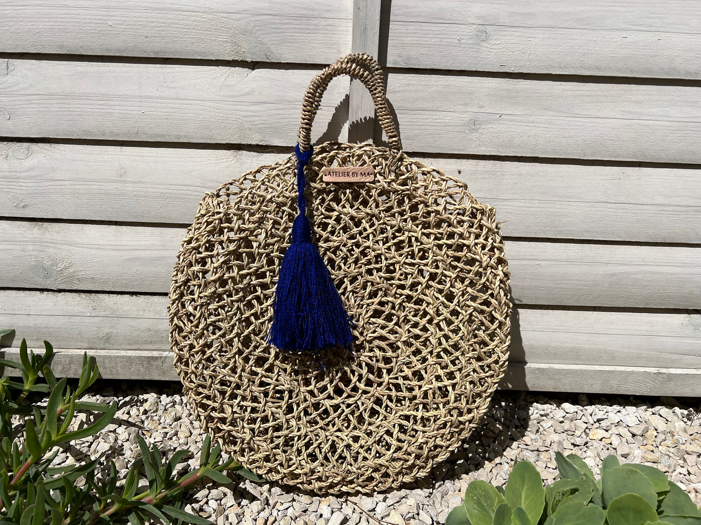 Sac - Panier Rond Modèle "Capsule" avec pompon couleur  au choix - Grand Modèle