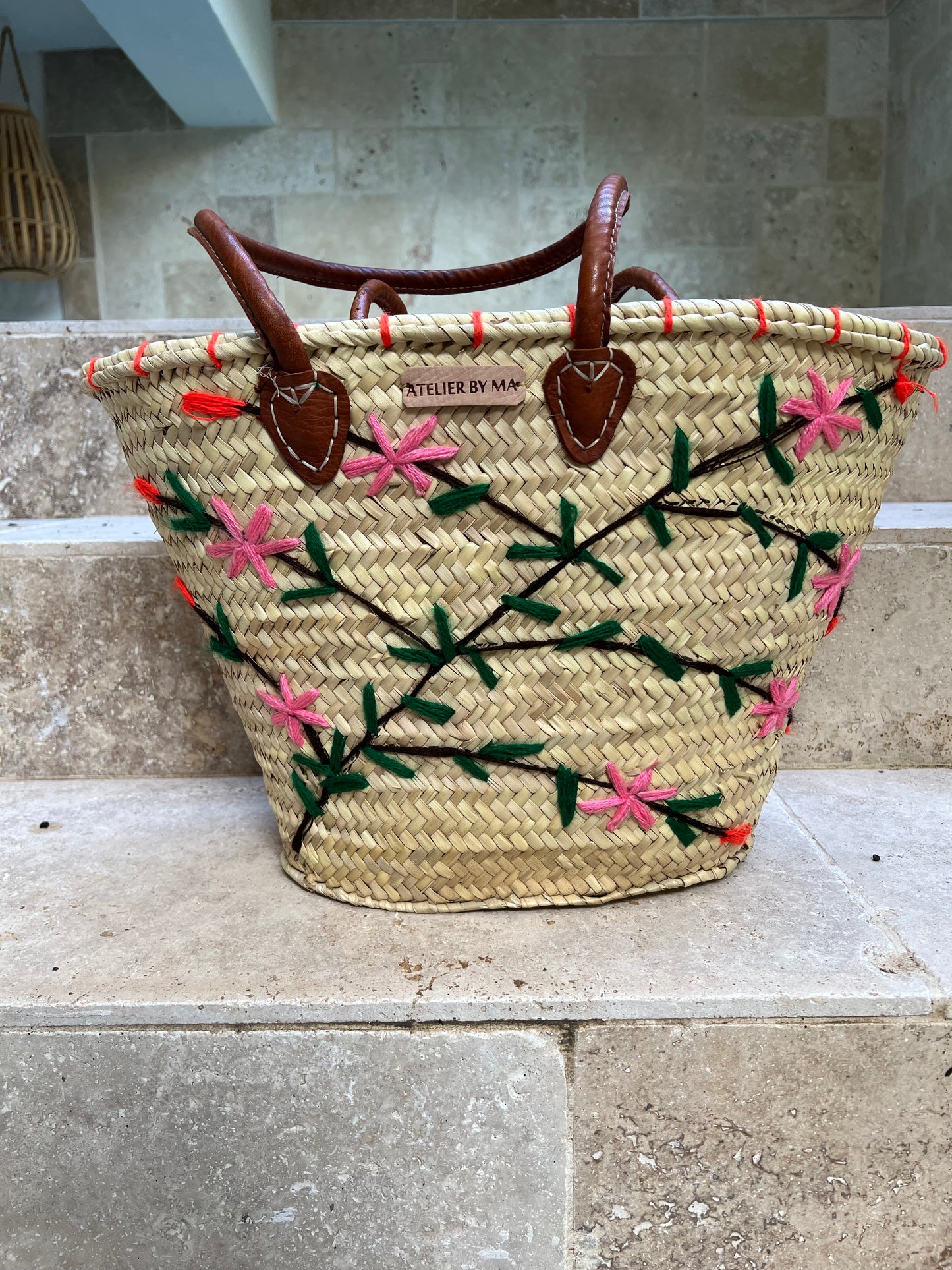 Panier Modèle "Fleurs" Rose Corail